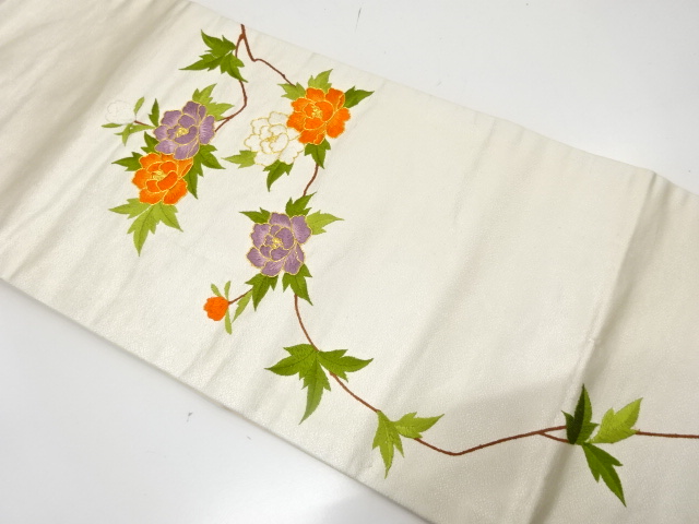 JAPANESE NAGOYA OBI / EMBROIDERY / BRANCH FLOWER